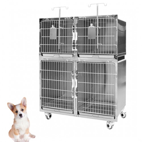 Veterinary Stainless Steel Animal Hospitalization Cage Pet Infusion Chamber - 4 Units