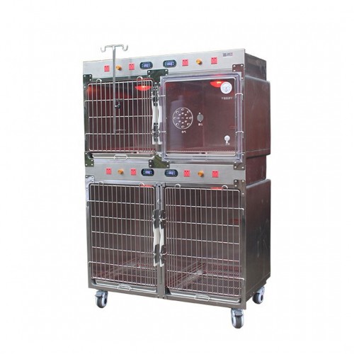 Vet Pet Cages Stainless Steel Animal Pet Cages C-07 with Inpatient Oxygen Cage + Warm Light