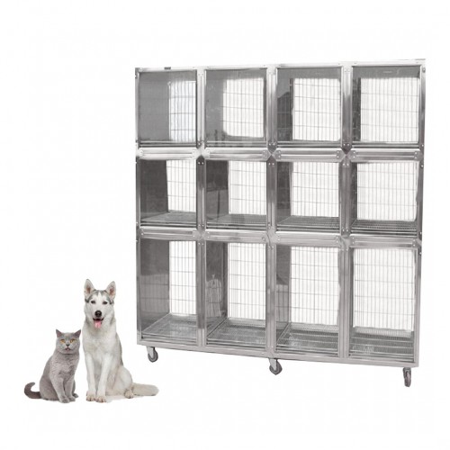 Veterinary Stainless Steel Mobile Animal Dog Cage Grooming Cage Banks - 12 Units