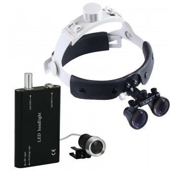 Veterinary Surgical Binocular 3.5X420mm Leather Headband Loupe + LED Headlight Black