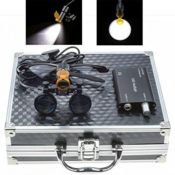 Veterinary 3.5X Binocular Loupes + 5W LED Head Light w/ Filter + Aluminum Box Bl...