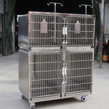 Veterinary Stainless Steel Animal Hospitalization Cage Pet Infusion Chamber - 4 Units