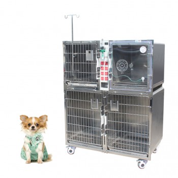 Veterinary Hospital Stainless Steel Oxygen Chamber Cage Animal Hospitalization Cage - 4 Units