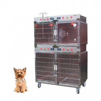 Vet Pet Cages Stainless Steel Animal Pet Cages C-07 with Inpatient Oxygen Cage + Warm Light