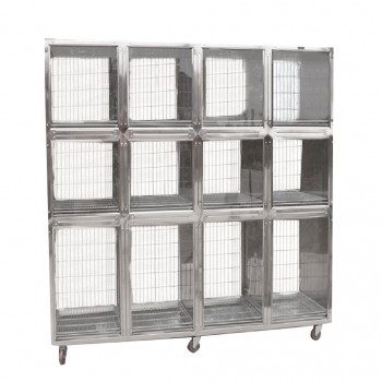 Veterinary Stainless Steel Mobile Animal Dog Cage Grooming Cage Banks - 12 Units