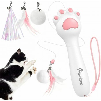 Pawaboo Cat Fun Feather Teaser Toy One-Click Recycling Cat Wand Interactive Toys