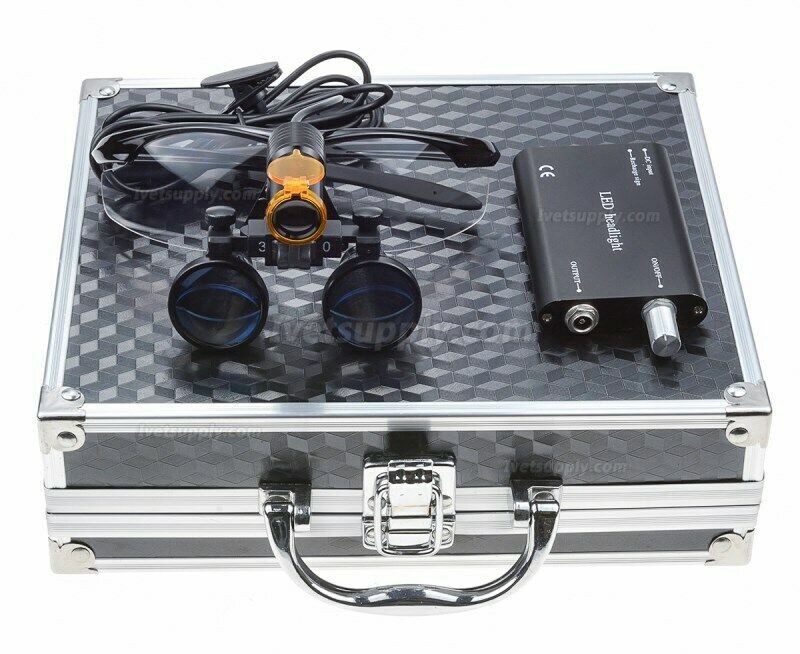 Veterinary 3.5X Binocular Loupes + 5W LED Head Light w/ Filter + Aluminum Box Black