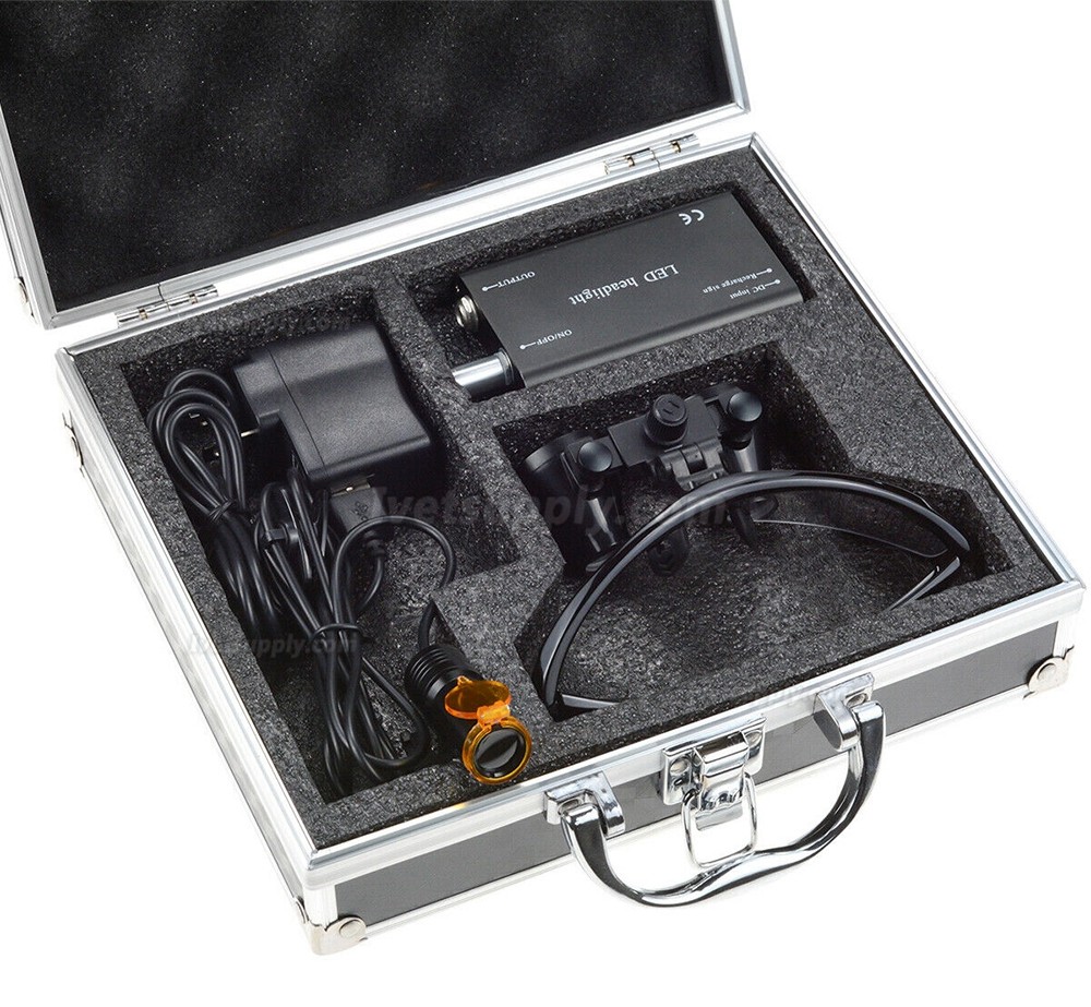 Veterinary 3.5X Binocular Loupes + 5W LED Head Light w/ Filter + Aluminum Box Black Veterinary 3.5X Binocular Loupes + 5W LED Head Light w/ Filter + Aluminum Box Black