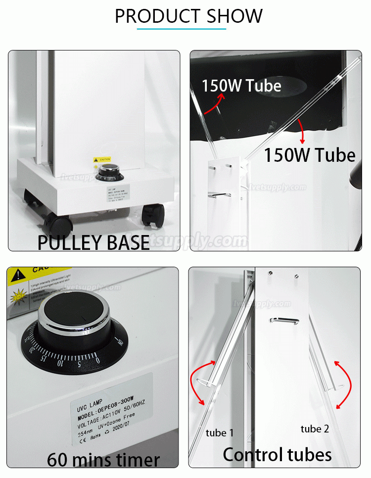 300W Ultraviolet + Ozone Disinfection Lampe UVC Sterilizer Trolley with Radar Sensors