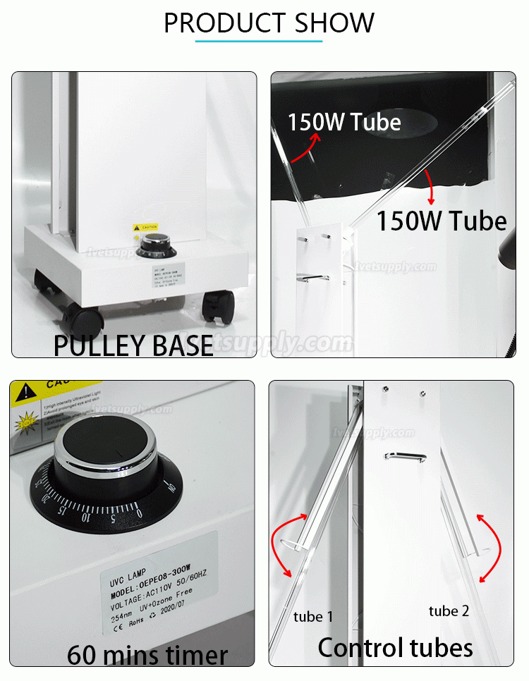 300W Ultraviolet + Ozone Disinfection Lampe UVC Sterilizer Trolley with Radar Sensors 300W Ultraviolet + Ozone Disinfection Lampe UVC Sterilizer Trolley with Radar Sensors