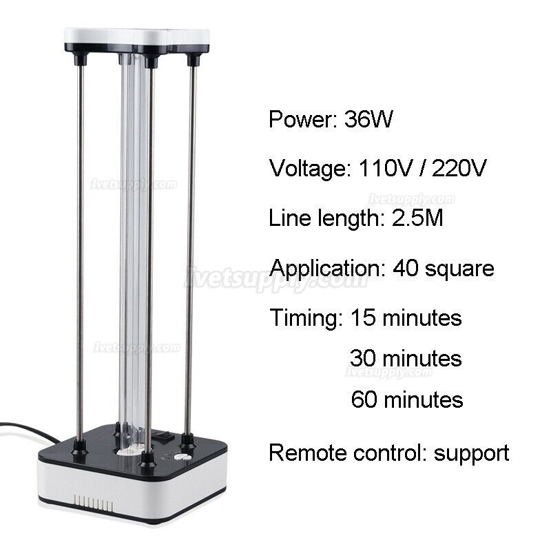 36W Ultraviolet + Ozone Germicidal Lamp UV Sterilization Quartz Lights with Remote