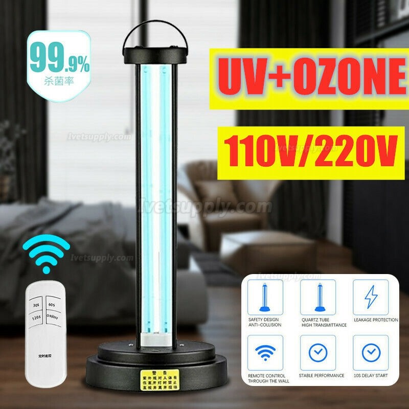 38W Ultraviolet + Ozone Germicidal Lamp Portable UV-C Disinfection Light Sanitizer