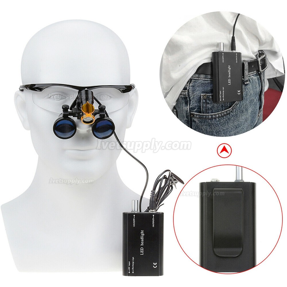 Veterinary 5W LED Head Light w/ Filter & Belt Clip + 3.5X Binocular Loupes Black Veterinary 5W LED Head Light w/ Filter & Belt Clip + 3.5X Binocular Loupes Black