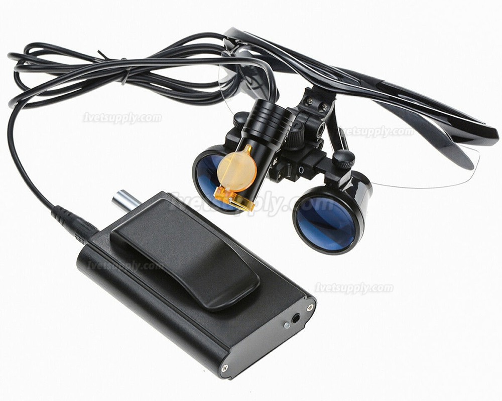 Veterinary 5W LED Head Light w/ Filter & Belt Clip + 3.5X Binocular Loupes Black