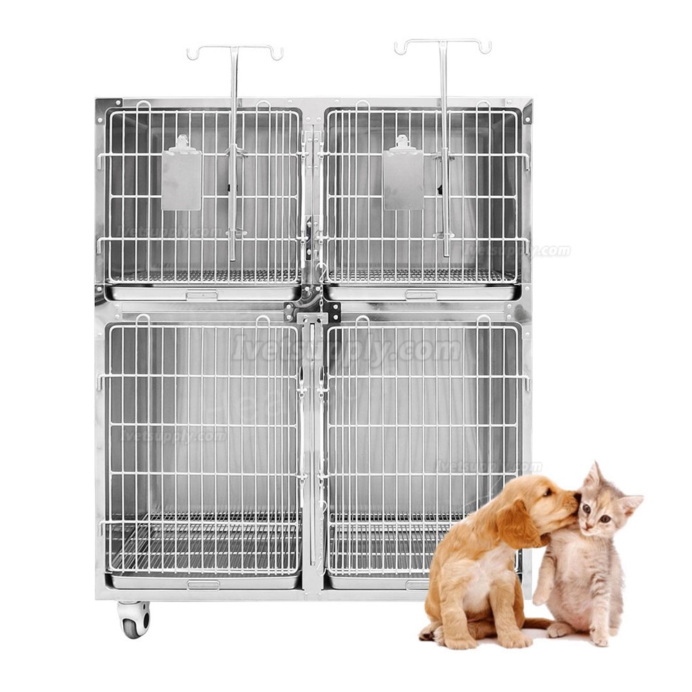 Veterinary Stainless Steel Animal Hospitalization Cage Pet Infusion Chamber - 4 Units