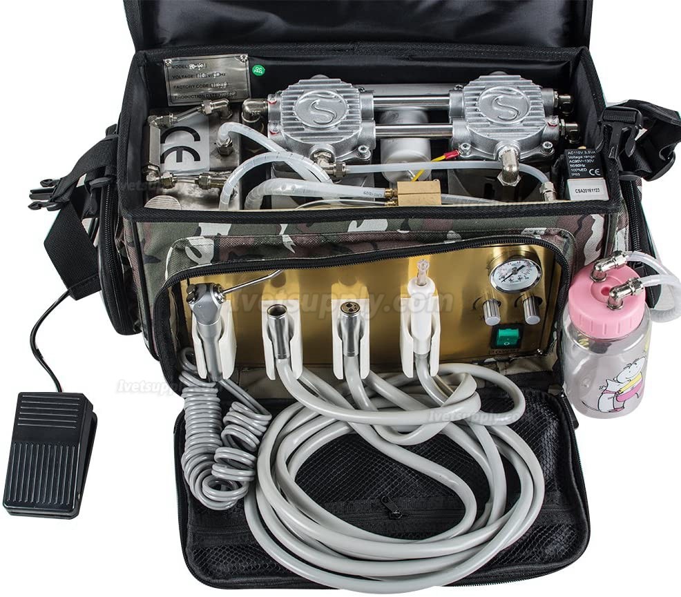 BEST 401 Portable Veterinary Dental Unit with Compressor + 3 Way Syringe + Suction + Tube 4H