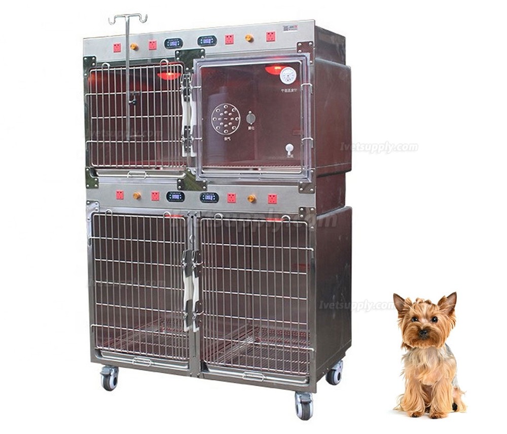 Vet Pet Cages Stainless Steel Animal Pet Cages C-07 with Inpatient Oxygen Cage + Warm Light