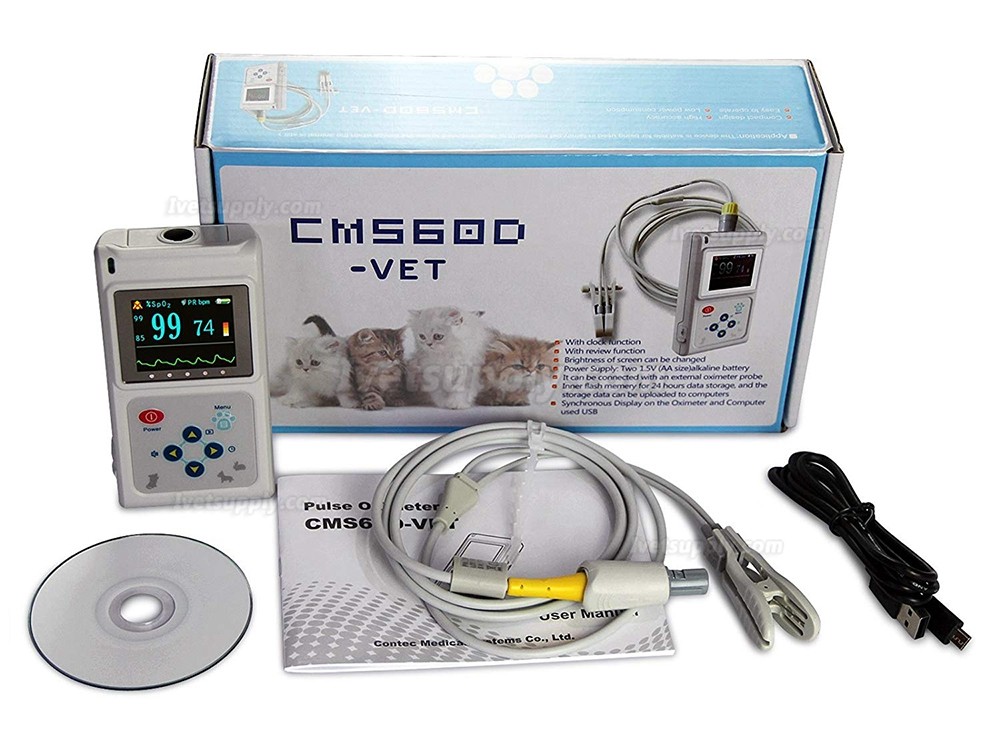 CONTEC CMS60D-VET Veterinary Pulse Oximeter Vet SPO2 Pulse Rate Monitor Ear/Tongue SPO2 Sensor
