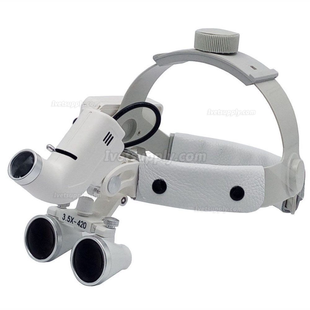 Veterinary LED Surgical Headlight + 3.5X420mm Leather Headband Loupe DY-106