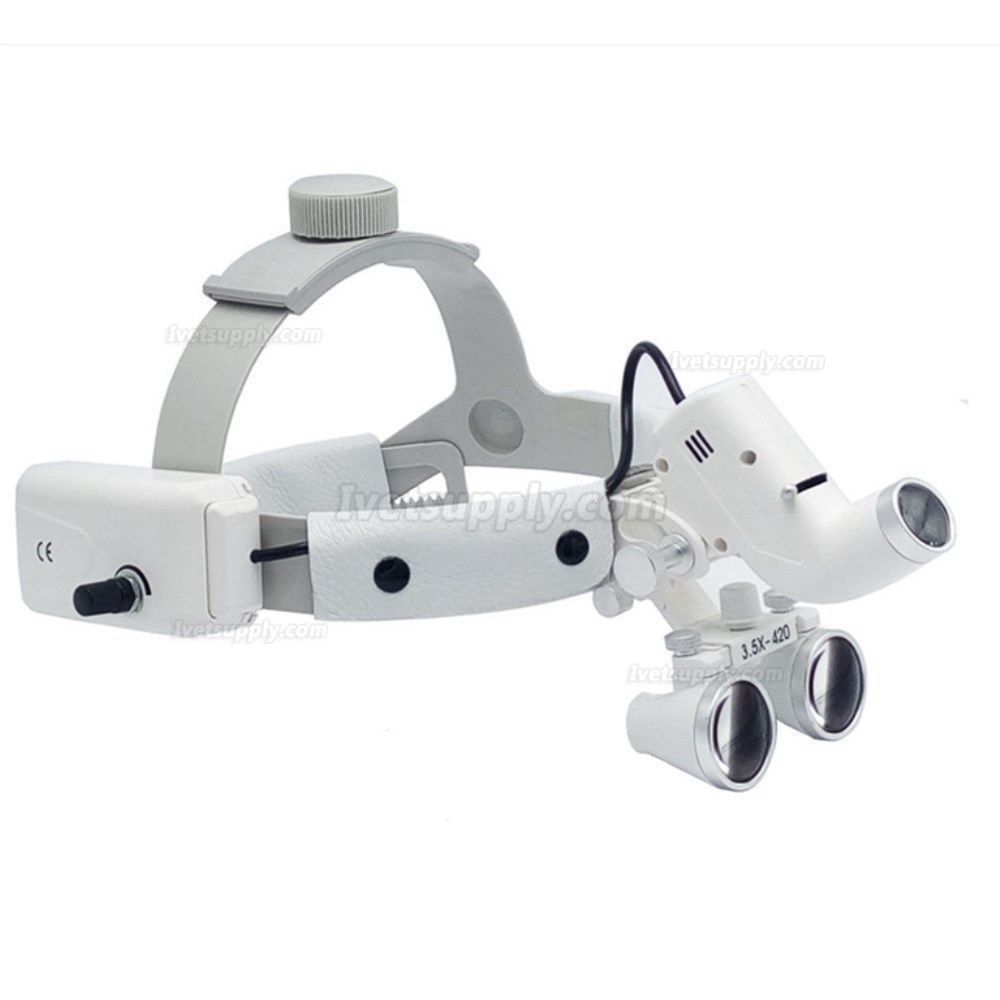 Veterinary LED Surgical Headlight + 3.5X420mm Leather Headband Loupe DY-106