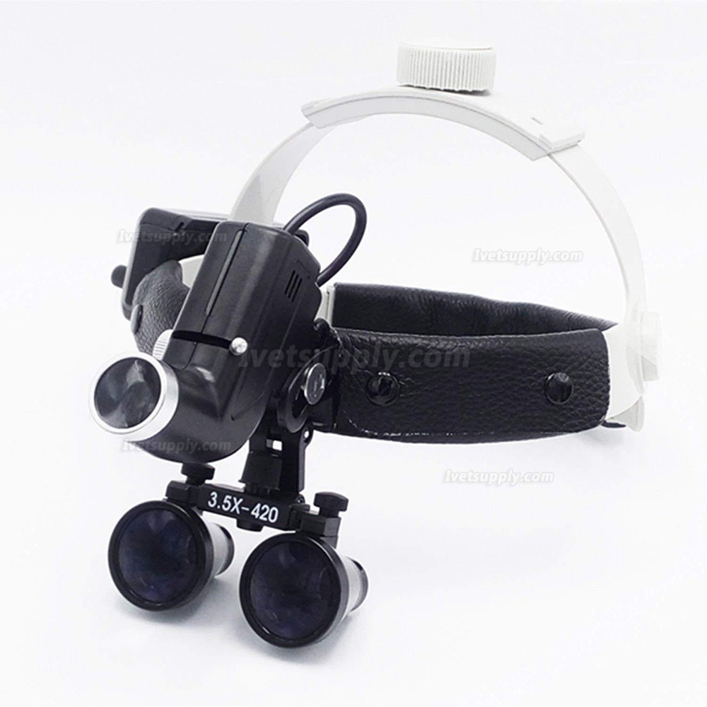 Veterinary LED Surgical Headlight + 3.5X420mm Leather Headband Loupe DY-106