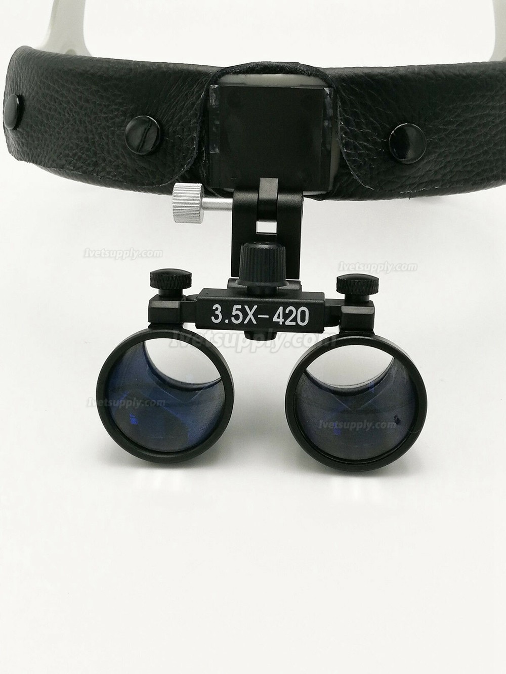 Veterinary Surgical Binocular 3.5X420mm Leather Headband Loupe + LED Headlight Black