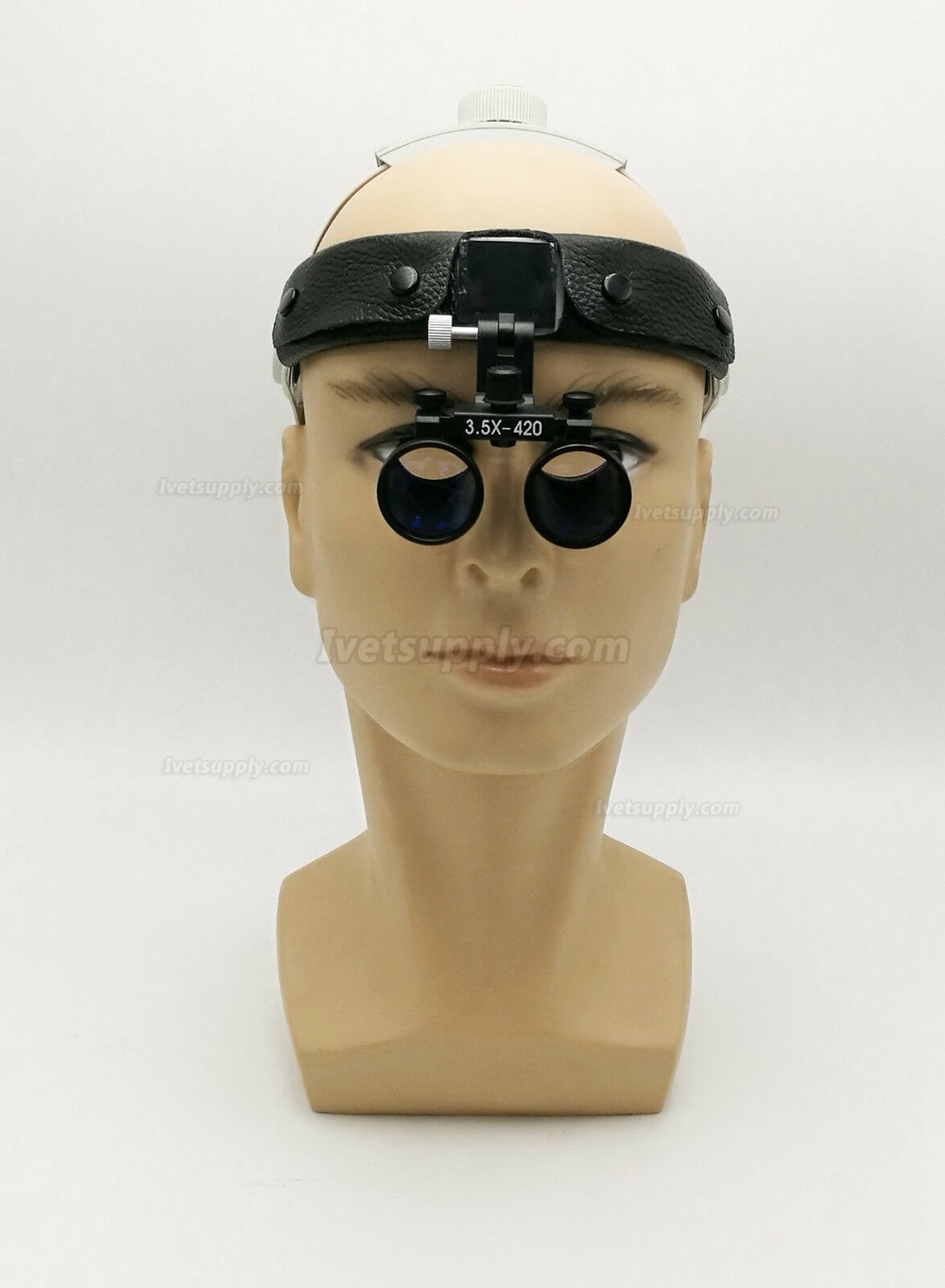 Veterinary Surgical Binocular 3.5X420mm Leather Headband Loupe + LED Headlight Black