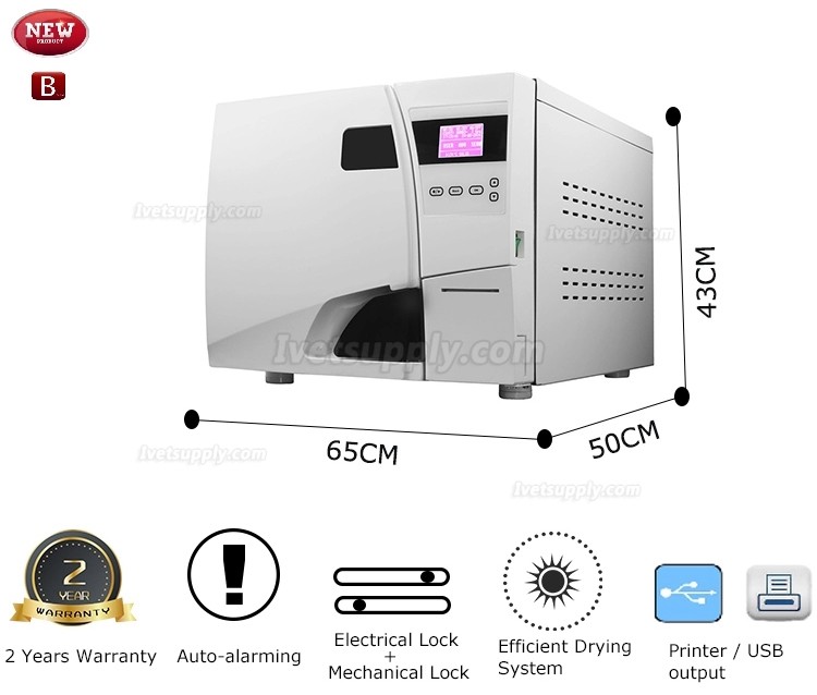 Veterinary 23L Autoclave Sterilizer Class B With Printer