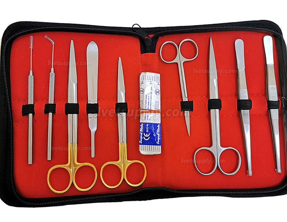 9Pcs Scalpel Tool Kit Veterinary Dissection Scissors Anatomical Needle Probe Set