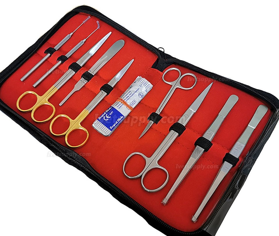 9Pcs Scalpel Tool Kit Veterinary Dissection Scissors Anatomical Needle Probe Set