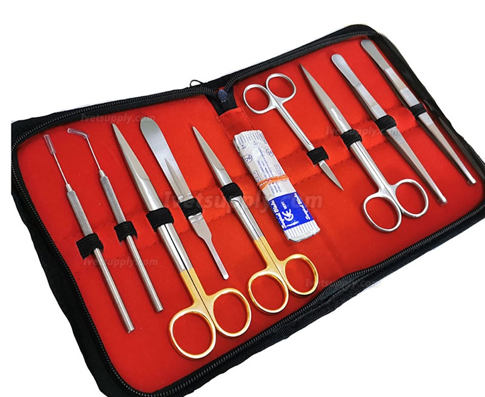 9Pcs Scalpel Tool Kit Veterinary Dissection Scissors Anatomical Needle Probe Set