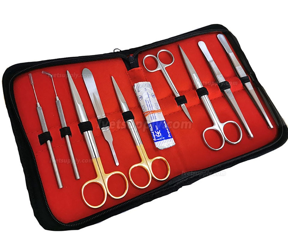 9Pcs Scalpel Tool Kit Veterinary Dissection Scissors Anatomical Needle Probe Set