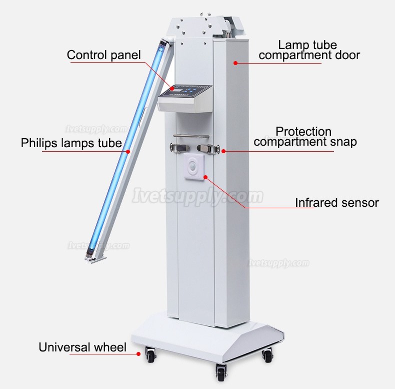 FY® 30FSI Mobile Ultraviolet Sterilizer Trolley Portable UV+Ozone Disinfection Lamp With Infrared Sensor