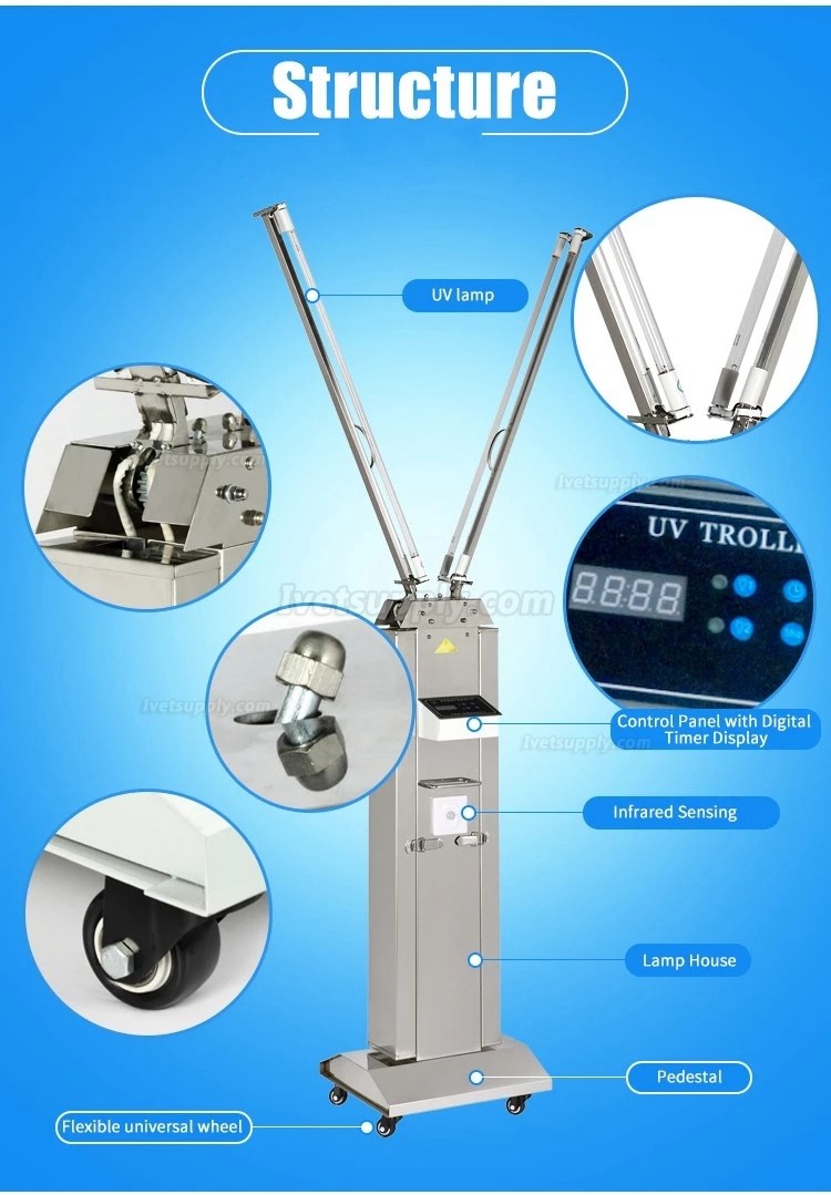 FY UV+Ozone Stainless Steel Trolley Ultraviolet Disinfection Lamp With Infrared Sensor 120W-220W FY UV+Ozone Stainless Steel Trolley Ultraviolet Disinfection Lamp With Infrared Sensor 120W-220W