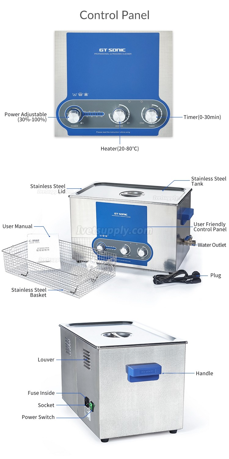 GT SONIC P-Series 2-27L 100-500W Power Adjustment Ultrasonic cleaner with Heating Function