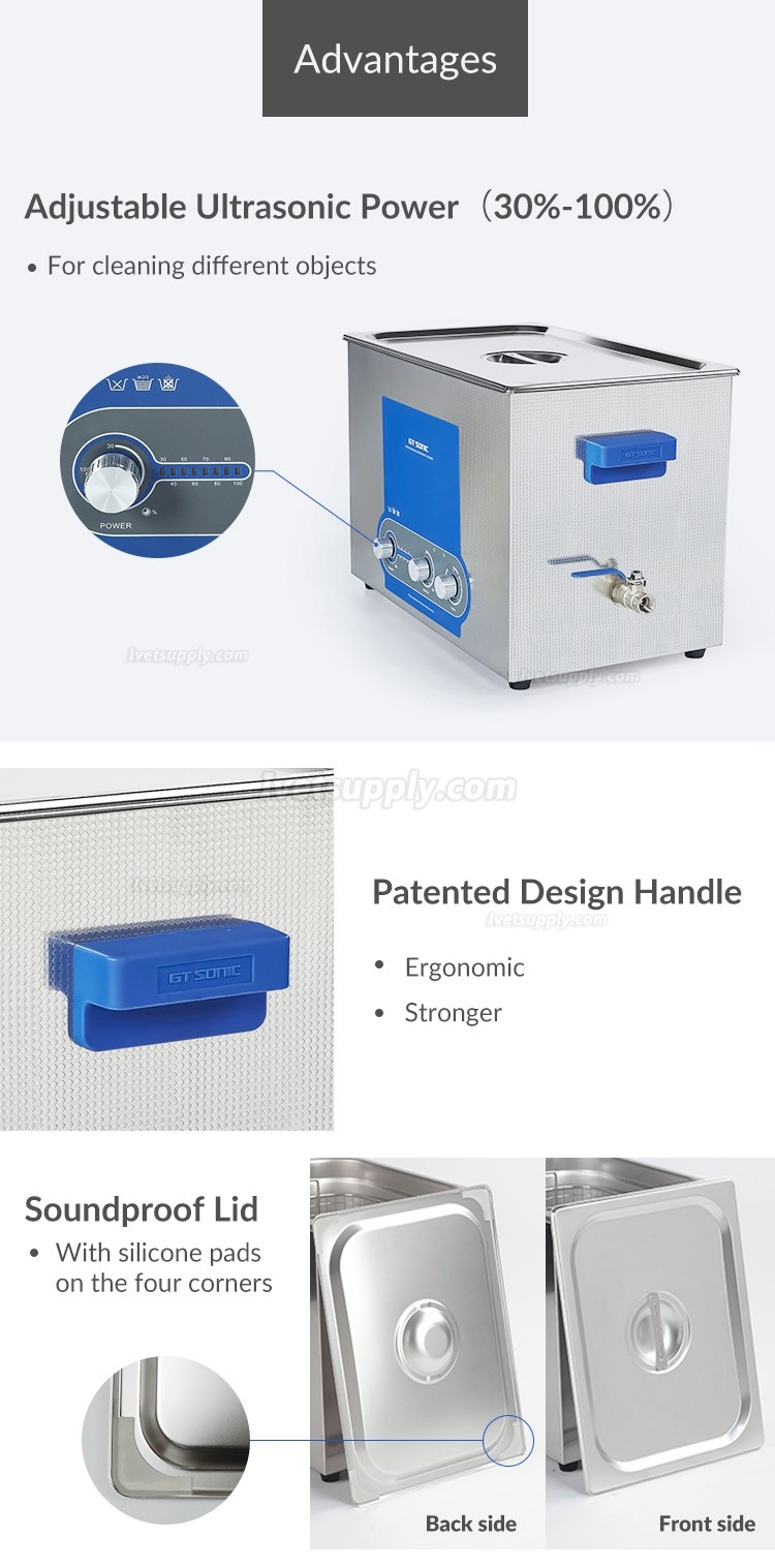 GT SONIC P-Series 2-27L 100-500W Power Adjustment Ultrasonic cleaner with Heating Function