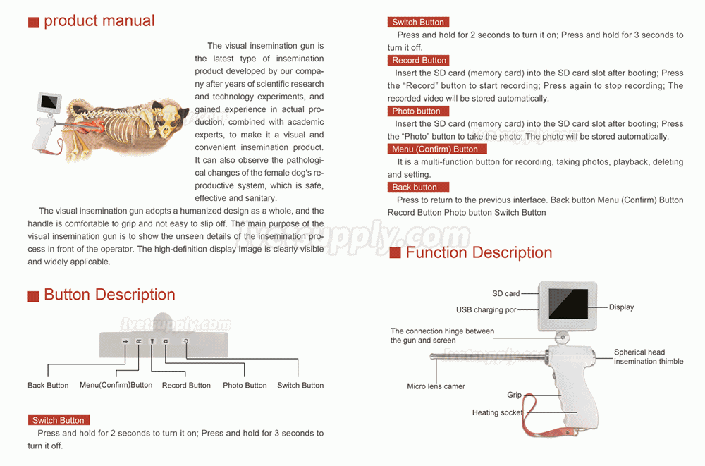 Vet Portable Handheld Digital Artificial Insemination Gun with Endoscope