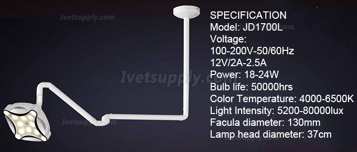 Micare JD1700 LED Veterinary Shadowless LightOperation Lamp Ceiling Mounted