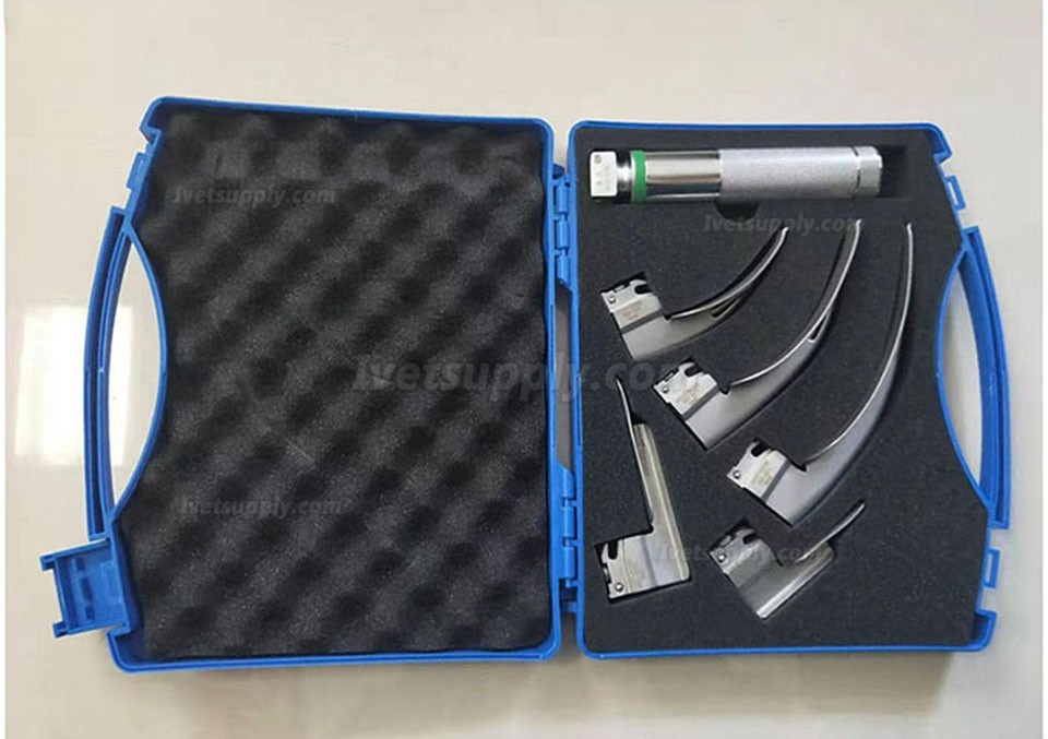 Veterinary Pet Anesthesia Laryngoscope Kit LED Cold Light With 5 Size Lenses