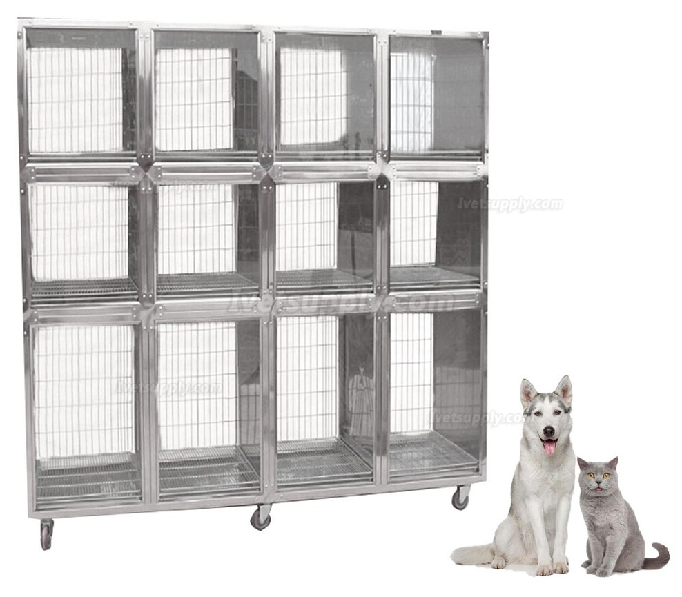Veterinary Stainless Steel Mobile Animal Dog Cage Grooming Cage Banks - 12 Units