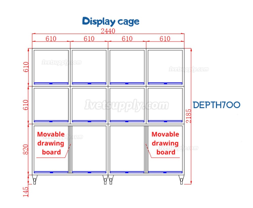 Veterinary Stainless Steel Mobile Animal Dog Cage Grooming Cage Banks - 12 Units