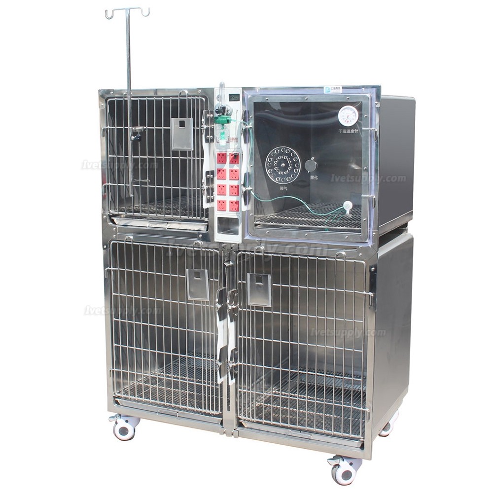 Veterinary Hospital Stainless Steel Oxygen Chamber Cage Animal Hospitalization Cage - 4 Units