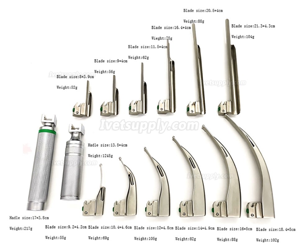 Veterinary Animal Anesthesia Laryngoscope Fiber Optic Laryngoscope 12 Leaves 2 Handle