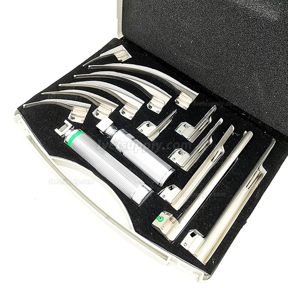 Veterinary Animal Anesthesia Laryngoscope Fiber Optic Laryngoscope 12 Leaves 2 Handle