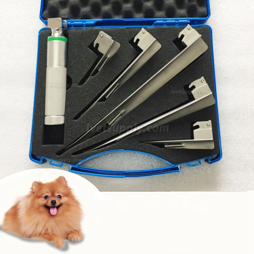 Veterinary Fiber Optic Animal Layrngoscope Portable Anesthesia Universal Laryngoscopes 5 Leaves